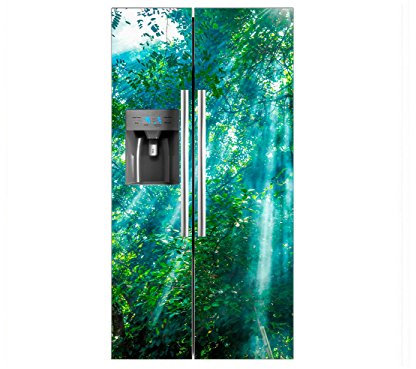 Vinilo Frigorífico Americano Rayos de luz Arboles | 91X177cm | Varias Medidas | Pegatinas de Nevera Económicas y Elegantes | Vinilo Nevera