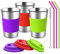 Coupes en acier inoxydable avec couvercles, manchons et pailles en silicone | 3 Pack 16 oz. Gobelets à gobelets pour les tout-petits et les adultes