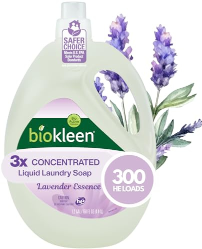 Biokleen Natural Laundry Detergent - 300 HE Loads - Liquid, Eco-Friendly, Plant-Based, No Artificial Fragrance, Colors or Preservatives, Lavender Lily, 150 Fl Oz
