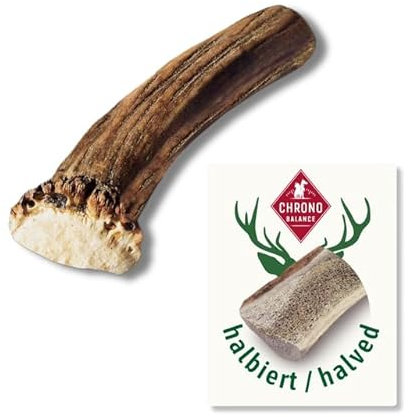 ChronoBalance® M - Hirschgeweih für Hunde – 1er Set Halbierte Kauspielzeuge, 100% Natürliches Kauknochen Hundespielzeug zur Zahnpflege, Nachhaltige Hunde Kauartikel ohne Chemie