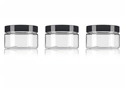 Lot de 3 bocaux ronds en plastique avec bouchon noir transparent pour échantillons de pommade, pilules, thé, nourriture, lotion, crème faciale, masque