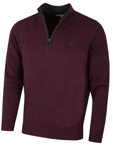 Calvin Klein Golf Mens Chunky Cotton 1/2 Zip Sweater - French Burgundy - XXL