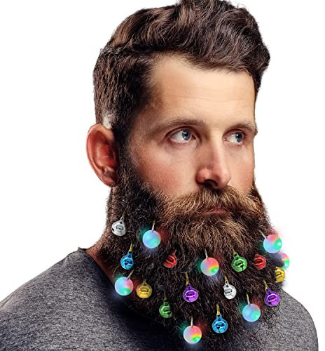 DecoTiny Lot de 20 Ornements de Barbe, 4 Boules Décoratives Lumineuses de Noël et 16 Cloches Tintantes de Noël, Excellent Cadeau de la Fête, de Réveillon et de Nouvel an.