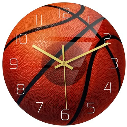 BESPORTBLE Basketball Wanduhr Kreative Stumme Bewegung Wanduhr Runde Sportwand Stille Uhr Home Wandkunst Dekoration
