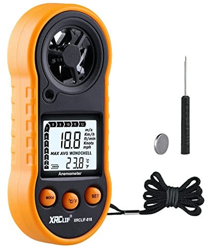 Anémomètre numérique de vitesse du vent, XRCLIF jauges de vent compteur de vitesse de débit d'air pour mesurer la vitesse de la température du vent, jauge de thermomètre de compteur de vent
