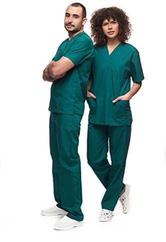 Mazalat, Uniforme médico unisex con casaca y pantalón, kit de limpieza médica para cuidado de la ropa de trabajo, Verde, S