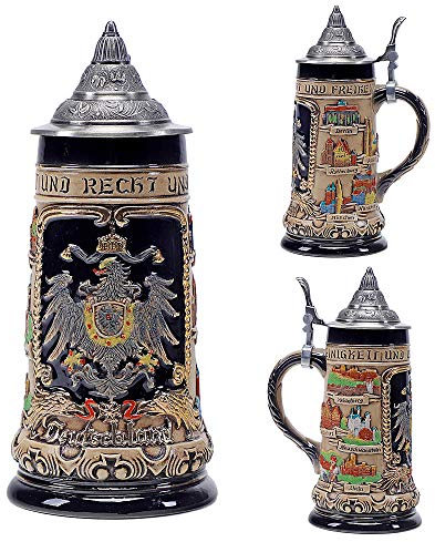 Gbrand 0.75LBierkrug mit Deckel Geprägter Bayerischer Bierkrug Münchner Oktoberfest Stein mit Matel Zinndeckel Deutschland Oktoberfest Krug Eagle Trinken Bier Glas Horn