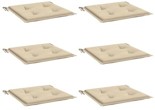 vidaXL Gartenstuhl Kissen 6 STK., Sitzkissen Outdoor Indoor, Stuhlkissen mit 2 Sätzen Schnüren, Stuhlauflage Sitzpolster, Beige 50x50x4cm Oxford-Gewebe