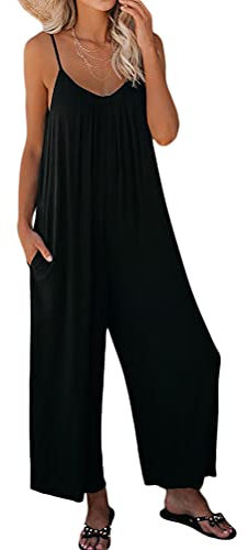 Onsoyours Salopette Femme Grande Taille en Lin Femme Pas Cher Jumpsuit Femme Casual Combinaison Femme Chic Enceinte E Noir S