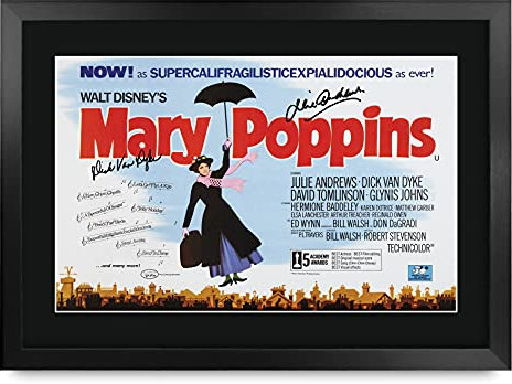 HWC Trading Poster Del Film Fr A3 Mary Poppins Julie Andrews, Immagine Autografo Regali Dick Van Dyke Stampati Poster-Firmato Per Gli Appassionati Di Memorabilia Di Film - A3 Incorniciato