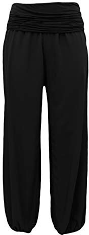 Sommerhose Strandhose Flatterhose luftige Haremshose Yogahose Sommerhosen Damenhosen (40-42, Schwarz)