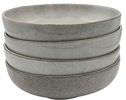Cooks Professional Set of 4 Nordic Pasta Bowls with Reactive Glaze | 20cm Large Modern Stylish Ceramic Stoneware Salad Bowls | Microwave, Dishwasher, Oven & Freezer Safe Dinnerware | Grey