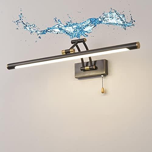 LANMOU LED Badezimmer Spiegelleuchte Messing Badlampe Vintage Mit Schalter, 4000K Natürliches Weiß LED Spiegellampe Bad IP44, Retro Spiegelschrank Leuchte, Verstellbar Bilderleuchte,Schwarz,100CM/20W