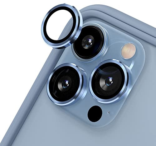 RhinoShield Schutz für Smartphone-Kamera kompatibel mit[iPhone 13 Pro / 13 Pro Max] Fingerabdruck- und kratzresistentes Schutzglas mit Aluminium Ring für hohe optische Klarheit - Hellblau