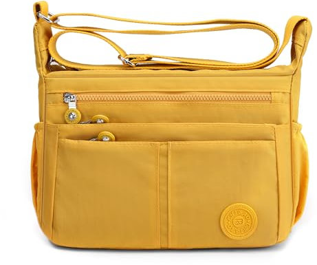 DIRRONA Umhängetasche Damen Groß - Leicht Wasserdicht Nylon Handtasche Damen Mit Vielen Fächern Schultertasche Für Arbeit Freizeit Reisen Und City Trips Sonniges Gelb