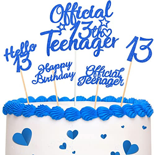 13 Stück Glitzer 13. Geburtstag Cupcake Toppers Official Teenager Cupcake Picks Hello 13 Kuchen Topper 13 Happy Birthday Kuchen Dekoration Kits 13. Geburtstag Kuchen Deko (Blau)