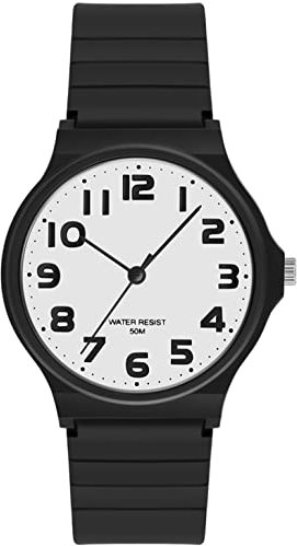 Damenuhr Analog Quarz Uhr Kunststoff 5ATM wasserdichte Armbanduhr für Mädchen Jungen Große Zahlen Einfache Uhren Damen Senioren