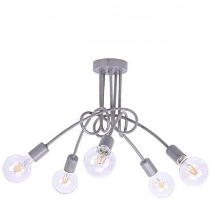 Light-Home Edison Deckenbeleuchtung Lampen Deckenlampen - Deckenlampe Industrial für Wohnzimmer Schlafzimmer und Esszimmer aus Metall - Pendelleuchte 5-Flammig - Grau