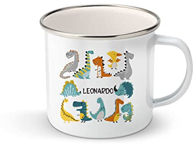Taza de metal personalizada dinosaurios para niño con nombre, frase o mensaje, una original idea para regalar (Dino infantil a)