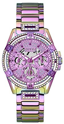 GUESS Orologio da donna con strass iridescenti, Iridescente.