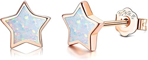 KRFY 925 Sterling Silber Stern Ohrstecker für Mädchen Frauen 14K vergoldet Hypoallergene Kinder Ohrringe für Mädchen Blau Rosa Opal Schmuck Geschenke für empfindliche Ohr Piercing mit Boxen