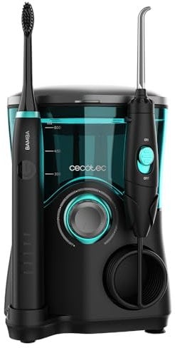 Cecotec Centro de Estación Bucal o Dental Bamba ToothCare Jet Clean. 18 W, Irrigador 600 ml de Capacidad, 10 Niveles de Presión, 7 Cabezales y Cepillo de Dientes Eléctrico con 5 Modos