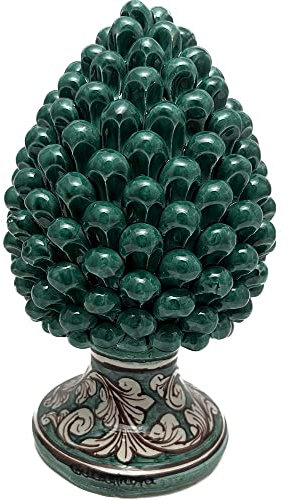Pigna di Caltagirone in ceramica siciliana decorata a mano colore verde - rosso - giallo - blu 25 cm (Verde)