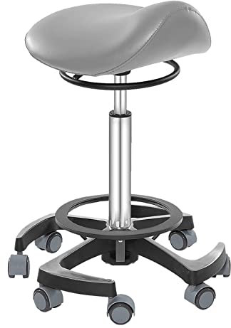 HYDTGZ Ergonomischer Sattelhocker, Sattelstuhl, Höhenverstellbarer Sattelhocker, Rollstuhl, Geeignet Für Büro, Salon, Zahntätowierung, Heimgebrauch,Grau