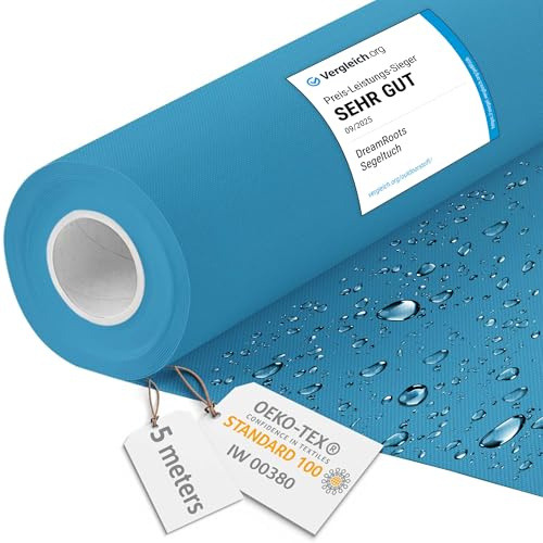 DreamRoots Markisenstoff wasserdicht Meterware, Aral, 5 m | Oxford Segeltuch, Polsterstoff, 160 cm breit, 220 g/m² 600D, wasserabweisend, für außen & Deko