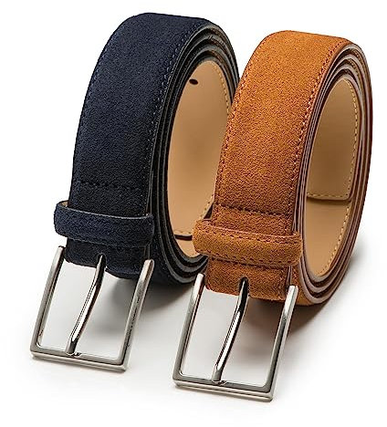 Riemen & Co Herrengürtel Bobby - Wildleder - 2er-Pack: Cognac & Blau - 3,5m breit - 105 cm
