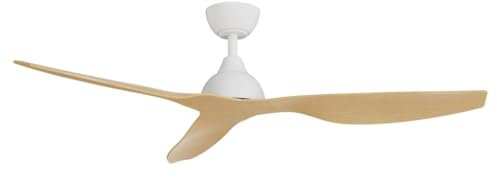 Sulion - Ventilador de Techo IVY Blanco y Madera | Motor DC Silencioso 6 Velocidades | Función Verano-Invierno | Apto para Interior y Exterior IP44 | Mando Incluido