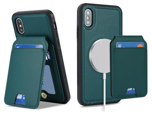 Havaya for Cover iPhone X Magsafe Compatible Custodia iPhone XS con Porta Carte staccabile 2 in 1 portafoglio donna e uomo - Verde