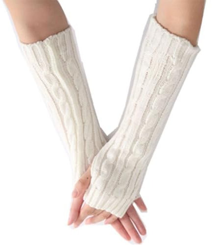 INGJIA Winter Gestrickte Handschuhe für Damen, Fingerlose Armstulpen Feinstrick lang Handwärmer Stulpen, Warm Strick Handschuhe Pluswärmer Handstulpen Armwärmer Stulpen für Damen