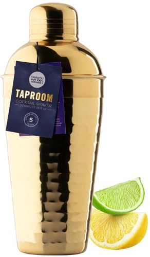 Hammered Stainless Steel Cocktail Shaker Tool - 500ml (17fl oz). Built-in Ice Strainer, Silicone Seal & Spirit Measure Cap. Classy Modern Design, Gold in Colour, Great for Beginners & Professionals