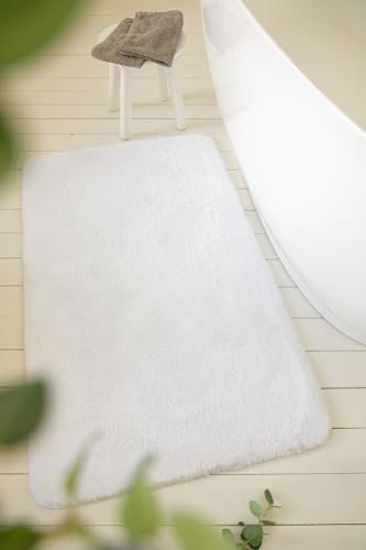 Wecon Home Basics Badteppich, Badematte, kuscheliger Flauschiger weicher Flor, rutschfest und waschbar, Joris (70 x 120 cm, weiß)