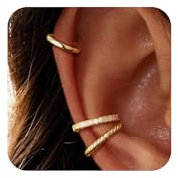 Moodear Dünne, klobige Ohrmanschetten, kein Piercing für Damen, zierliche 14 Karat vergoldete / Sterlingsilber-Manschetten-Ohrringe, trendiger Zirkonia, Huggie-Creolen, Knorpelohrring,