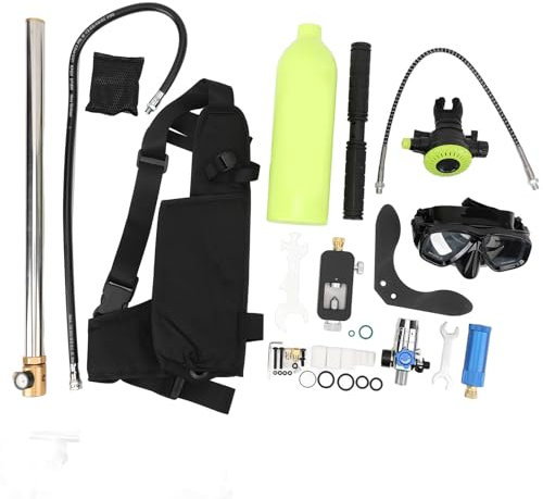 Jopwkuin Ensemble de Pompe de Bouteille de Plongée, Mini Ensemble de Bouteille de Plongée Antidéflagrant 1L, Embout en Silicone, Portable avec Lunettes de Plongée pour la Plongée (Vert)