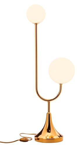 Licht-Erlebnisse Tischlampe Glas Messing in Gold Weiß Wohnzimmer Büro 73 cm G9 2-flammig Lesen Ambiente Jugendstil Nachttischleuchte Schlafzimmer SOSTRAND