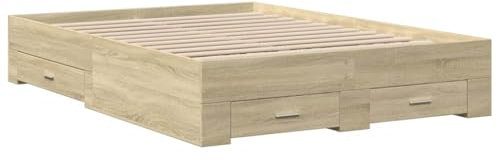 vidaXL Cama con Cajones, Somier Doble de Invitados, Estructura de Cama, Mueble para Dormitorio, Madera de Ingeniería Roble Sonoma 135x190 cm
