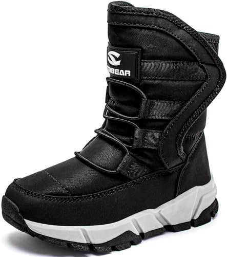 GUBARUN Schneestiefel Jungen Mädchen Winterstiefel Kinder Winter Outdoor Wasserdicht Warme Stiefel(N-All Schwarz, EU 27