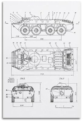 BTR-70 Poster mit Militärfahrzeug, Motiv: gepanzerter Personenträger, dekoratives Gemälde, Leinwand, Wandposter und Kunstdruck, moderne Familienschlafzimmer-Dekoration, Poster, 60 x 90 cm