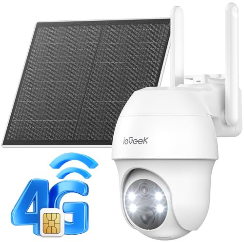 ieGeek 4G LTE Cellular Solar Security Camera Outdoor Wireless with SIM Card, No WiFi 2K Battery CCTV Camera Systems,Unlimited Data Plan,Color Night Vision,Motion Detection,Two-way