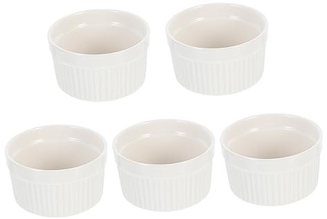 OKUMEYR 5pièces Coffret De Bols à Cuisson Céramique Résistants à Haute Température Petit Ramequin Blanc Pour Soupe Riz Et Desserts Accessoire Élégant Pour Cuisine Maison