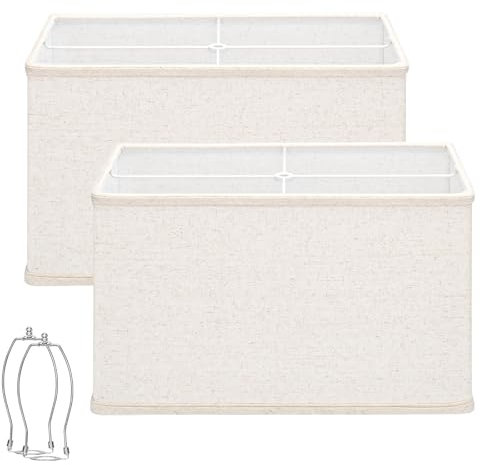 Juego de 2 pantallas rectangulares de 16 pulgadas de largo x 8 pulgadas de ancho x 10 pulgadas de alto, pantallas grandes beige para lámparas de mesa, lámparas de pie, reemplazo de pantalla de lámpara
