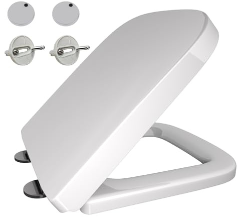 Square Toilet Seat Soft Close Quick Release for Easy Clean, Simple Top Fixing, Standard Toilet Lid with 360° Adjustable Toilet Seat Hinge Fittings, Bathroom Bowl Seating Thermoset Lid Loo Seat WC Seat