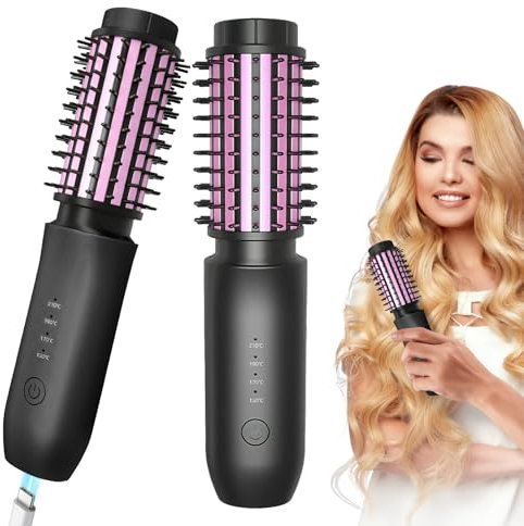 Gxpjycfob Thermal Brush Senza Fili, 3 in 1 Spazzola Rotante per Capelli Portatile con 4 Temperature, Spazzola Arricciacapelli Tecnologia Ioni, Arricciacapelli per Lisciare e Arricciare i Capelli