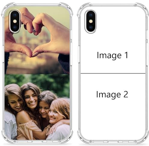 Yoedge Clear Personalised Phone Case for iPhone XS Max 6.5, 2 Image Photo Custom Design Flexible Four-Corner Airbag Silicone TPU Hard Back Rubber Shockproof Bumper Cover, for Girls Women