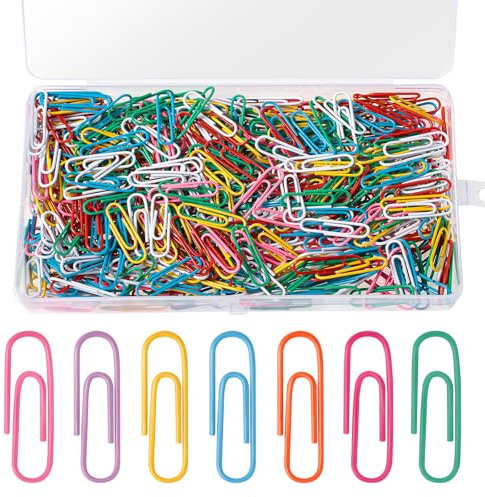 500 Stück Büroklammern, 28mm Briefklammern Bunt Aktenklammern Metall Paper Clips mit Aufbewahrungsbox für Büro Schule Dokumentenorganisation