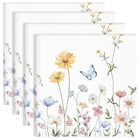 Arquiel Tovaglioli Fiori Farautunnoe Set Di 4, Tovaglioli Di Stoffa 100% Cotone Riutilizzabili Morbido Tovaglioli Da Tavola Perfetto Per Feste,Festival, Ristoranti(45 Cm X 45 Cm)