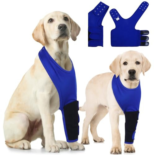 Hjyokuso Hunde-Operationsanzug, Genesungsanzug für das linke Vorderbein, atmungsaktiv und dehnbar, Klettverschluss, Anti-Lecken, für Wunden und Allergien, Blau, Größe M